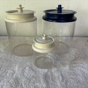 Set Of 3 TUPPERWARE Canisters Clear Push Button Lid Clear Acrylic Vintage